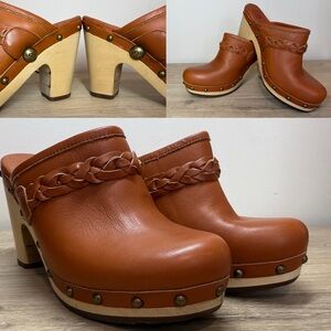 Ugg Kaylee Caramel Leather Platform Clogs Size 6